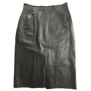 La Nouvelle Renaissance Black Leather Pencil Skirt Womens 8 High Waist 1980s VTG
